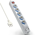 MULTIPRESA PRESA MULTIPLA 5 POSTI CON PRESE ITA/SCHUKO 10/16A 2 USB EWENT BIANCA CON CAVO DI 1.5 METRI