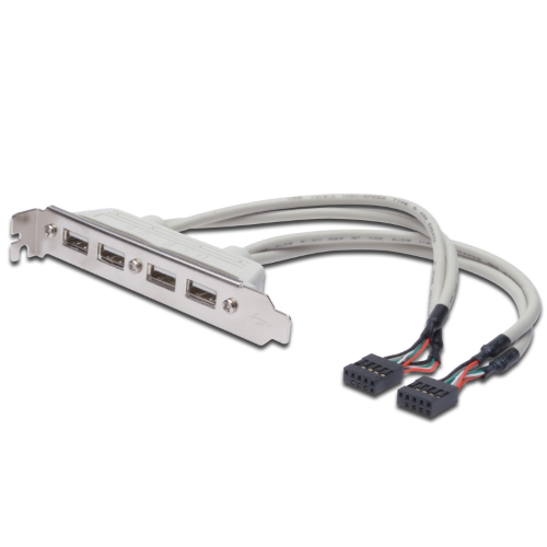 CAVO SLOT SU STAFFA PC CON 4 CONNETTORI USB-A FEMMINA COLLEGATI AI RISPETTIVI CAVETTI 25 CM | EWENT CC-100300-002-G-B