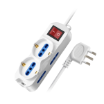 MULTIPRESA 6 POSTI BIPASSO + BIPASSO/SCHUKO CON INTERRUTTORE SPINA 16A CON CAVO DA 5 METRI BIANCA SPINA 90° | EWENT EW3970-5M