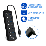 HUB USB + TYPE-C CON 7 PORTE EWENT EW1147 NERO MULTIPRESA USB 3.2 CON TASTO ON/OFF CON ALIMENTATORE 5V 2A