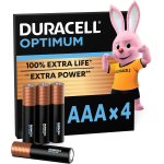 Duracell Batterie Optimum AAA MINISTILO (confezione da 4) - Pile Alcaline da 1.5V - Fino al 100% di extra durata o extra potenza - Soddisfano i requisiti dei dispositivi moderni - 0% di plastica - LR03 MX2400