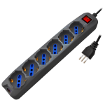 MULTIPRESA 6 POSTI BIPASSO/SCHUKO CON INTERRUTTORE SPINA 16A NERA PROPART PEM3506-BK