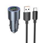 ALIMENTATORE CARICABATTERIA DA AUTO USB-A + TYPE-C + CAVO USB TO TYPE-C 1 METRO PD QC 3.0 48W | HOCO Z60 NERO