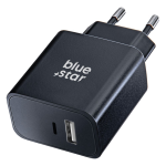 ALIMENTATORE CARICABATTERIE DI RETE TYPE-C + USB-A PD QC4.0 3A 25W | BLUE STAR TFB-TC-25WPD NERO