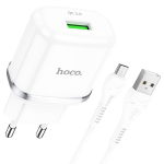 ALIMENTATORE CARICABATTERIE DI RETE USB + CAVO MICROUSB DA 1 METRO QC3.0 3A 18W | HOCO N3 BIANCO