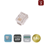 CONNETTORE PLUG TELEFONICO UTP RJ12 6P4C PER CAVO PIATTO | WP CABLING WPC-MDP-642-3U-F06 - CONFEZIONE 10 PZ