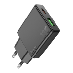 ALIMENTATORE CARICABATTERIE DI RETE SLIM TYPE-C + USB-A QC3.0 PD 3A 20W | HOCO N38 NERO