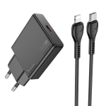 ALIMENTATORE CARICABATTERIE DI RETE SLIM TYPE-C + CAVO TYPE-C A LIGHTNING 1 METRO QC3.0 PD 3A 30W | HOCO N37 NERO