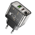ALIMENTATORE CARICABATTERIE DI RETE TYPE-C + USB-A QC3.0 PD 3A 20W | HOCO N34 TRASPARENTE
