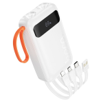 POWER BANK 10000MAH CON CAVI INTEGRATI TYPE-C + USB + LIGHTNINH + MICROUSB + 2 LUCI LED FUNZIONE TORCIA | 2A 10W HOCO J151 BIANCO