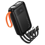POWER BANK 10000MAH CON CAVI INTEGRATI TYPE-C + USB + LIGHTNINH + MICROUSB + 2 LUCI LED FUNZIONE TORCIA | 2A 10W HOCO J151 NERO
