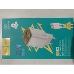 ALIMENTATORE CARICABATTERIE DI RETE TYPE-C + USB-A + CAVO TYPE-C A TYPE-C 1 METRO QC3.0 PD 3A 20W | HOCO N52 BIANCO