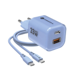 ALIMENTATORE CARICABATTERIE DI RETE TYPE-C + USB-A + CAVO TYPE-C A TYPE-C 1 METRO QC4.0 PD 33W | FORCELL F-ENERGY VT-41 BLU