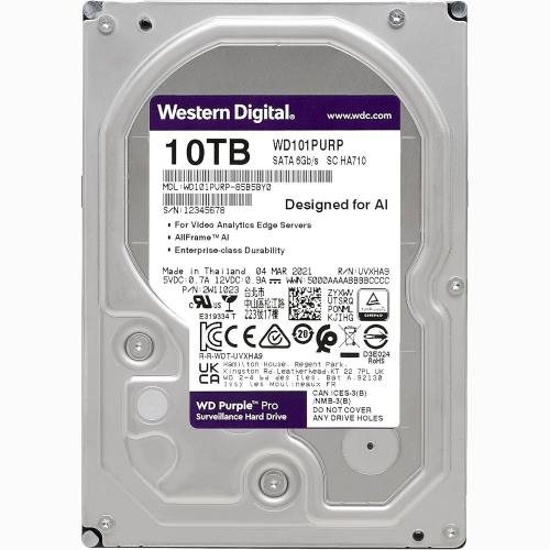 HARD DISK INTERNO 3,5 10TB 10000GB WESTERN DIGITAL WD101PURP PURPLE 256MB SATA 7200 RPM