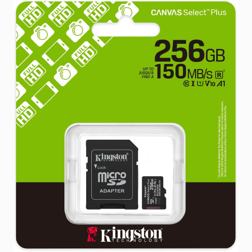 MEMORIA MICROSD KINGSTON 256GB SDCS3/256GB 150MB/S A1 ADATTATORE SD INCLUSO