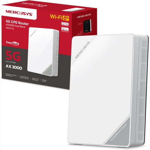 MERCUSYS MB520-5G MODEM ROUTER 5G CON SIM, WIFI 6 DUAL-BAND AX3000MBPS, 2402 MBPS IN 5 GHZ+574 MBPS IN 2.4 GHZ, PORTA LAN/WAN 2.5GBPS, VPN, CONNETTI FINO A 256 DISPOSITIVI, PLUG&PLAY, APP CONTROLLO