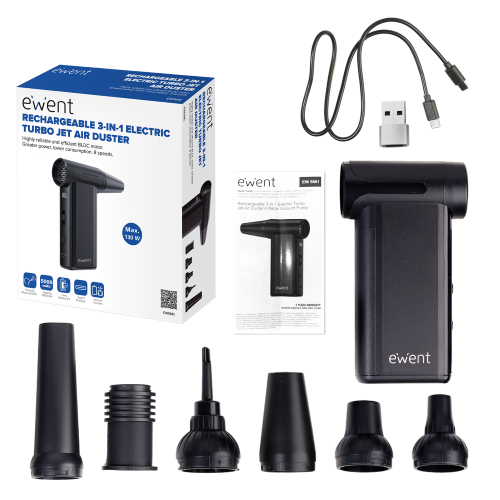 EWENT EW5681 SPOLVERINO SOFFIATORE ASPIRAPOLVERE GONFIATORE 8 VELOCITÀ 130.000 GIRI/MIN BATTERIE LITIO 2500MHA