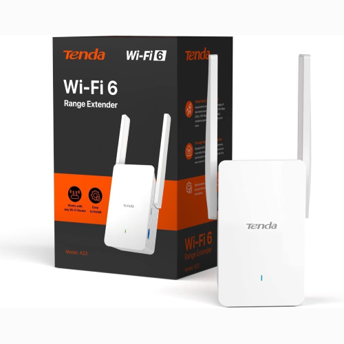 TENDA RIPETITORE RANGE EXTENDER WIFI 6 A23 AMPLIFICATORE DUAL BAND AX1500, WIFI EXTENDER, ACCESS POINT, PORTA GIGABIT ETHERNET, COMPATIBILE CON TUTTI I BOX INTERNET, FACILE INSTALLAZIONE