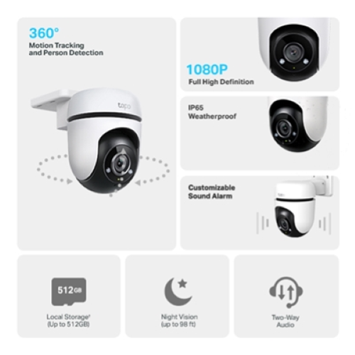 TELECAMERA PAN/TILT OUTDOOR WIFI 360° 1080P SUPPORTO MICROSD FINO A 512GB APP TAPO MOTORIZZATA | TP-LINK TC40