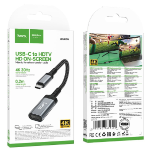 CAVO DI CONVERSIONE DA USB C A HDTV HOCO 4K 30HZ 0,2 M UA43A GRIGIO METALLO  
