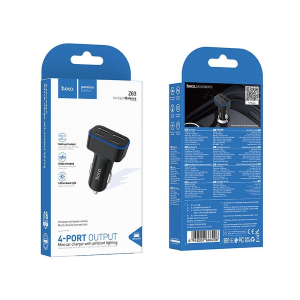 ALIMENTATORE CARICABATTERIE PER AUTO HOCO 2XUSB A + 2XUSB C PD QC3.0 42W Z63 NERO  