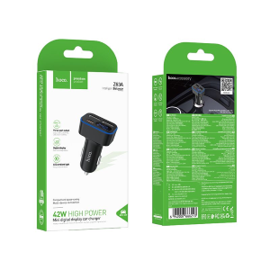 ALIMENTATORE CARICABATTERIE PER AUTO HOCO CON LCD 2XUSB A + 1XUSB C PD QC3.0 42W Z63A NERO  