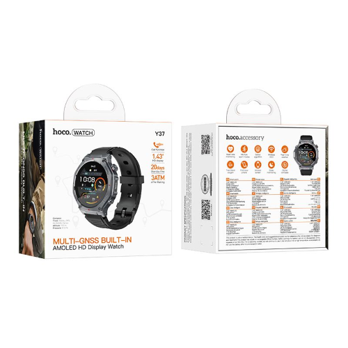 SMARTWATCH OROLOGIO SPORTIVO HOCO Y37 BLACK CON SCHERMO 1.43" AMOLED GPS TOUCH FUNZIONE CHIAMATA | BLUETOOTH SUPPORTA VARIE MODALITA' SPORTIVE