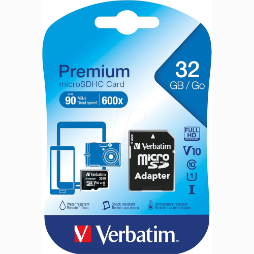 MEMORIA MICROSD VERBATIM 32GB 44083 CL10 UHS-1 PREMIUM CON ADATTATORE SD