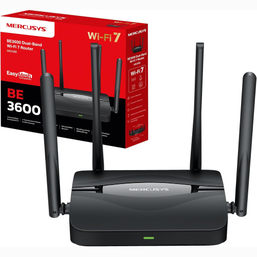 ROUTER WIFI 7 MERCUSYS MR25BE BE3600MBPS DUAL-BAND, 4 PORTE GIGABIT, 4 ANTENNE AD ALTO GUADAGNO, CANALI 160MHZ, 4K-QAM, MLO, SICUREZZA WPA3, CONTROLLO DA APP, VPN, NON SUPPORTA XDSL