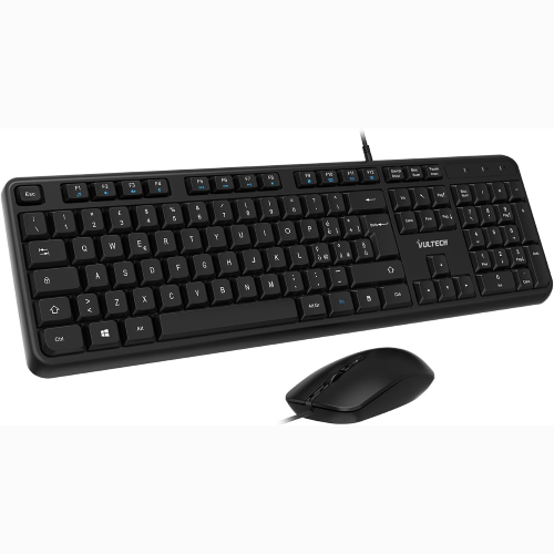 VULTECH KM-811 KIT TASTIERA E MOUSE USB SILENZIOSI LAYOUT ITALIANO QWERTY. DESIGN COMPATTO, TASTIERINO NUMERICO, 12 TASTI MULTIMEDIALI, PROTEZIONE LIQUIDI, PC/LAPTOP, WINDOWS/MAC/LINUX, NERO