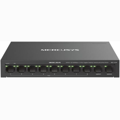 HUB SWITCH DI RETE 10 PORTE CON 8 PORTE POE+ 10/100MBPS 65W + 2 PORTE GIGABIT