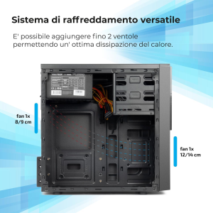 CASE VULTECH MICRO-ATX VCO-M1699P REV 2.2 CON ALIMENTATORE DA 500W, COMPUTER CASE COMPATTO 1X USB 3.0, COLORE NERO