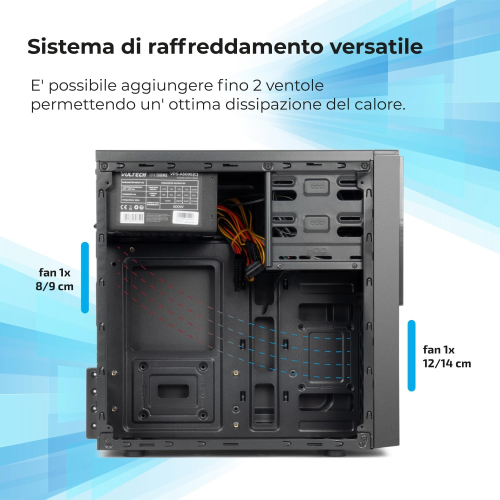 CASE VULTECH MICRO-ATX VCO-M1699P REV 2.2 CON ALIMENTATORE DA 500W, COMPUTER CASE COMPATTO 1X USB 3.0, COLORE NERO