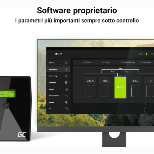 GRUPPO DI CONTINUITA' UPS GREEN CELL UPS01LCD POTENZA 600VA 360W 230V ALIMENTATORE PROTEZIONE DA SOVRATENSIONI LINE INTERACTIVE AVR USB/RJ11 2X SCHUKO USCITE CON DISPLAY LCD