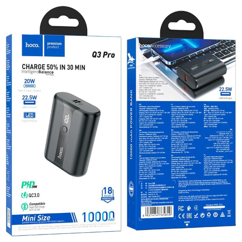 POWER BANK 10000MAH PD QC 3A 22,5W HOCO Q3 PRO NERO