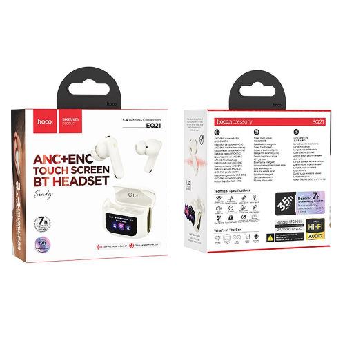 AURICOLARI WIRELESS HOCO CON TOUCH SCREEN TWS ANC ENC EQ21 BIANCO NUVOLOSO