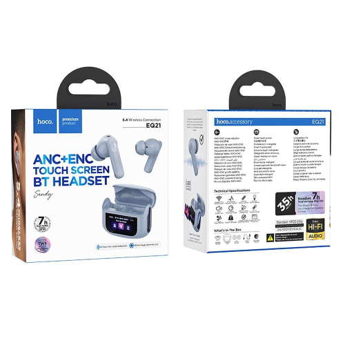 AURICOLARI WIRELESS HOCO CON TOUCH SCREEN TWS ANC ENC EQ21 BLU