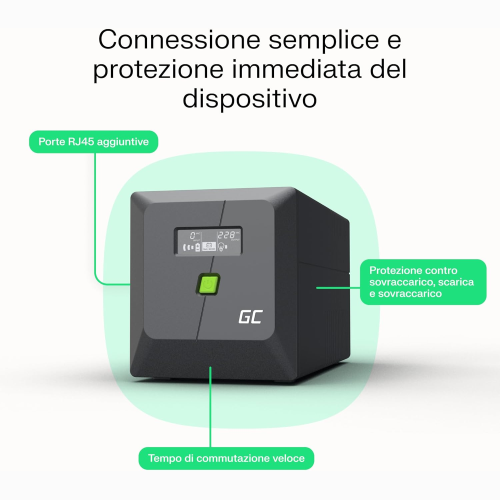 GRUPPO DI CONTINUITA' UPS GREENCELL UPSLM600 1000VA 600W POWERPROOF CON DISPLAY LCD – ONDA SINUSOIDALE MODIFICATA, PROTEZIONE DA CORRENTE PER DISPOSITIVI, PROTEZIONE DA SOVRATENSIONE, ALIMENTAZIONE DI EMERGENZA PER ELETTRODOMESTICI