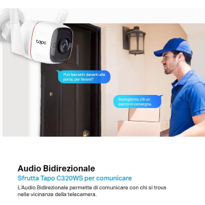 TELECAMERA TP-LINK TAPO C320WS WI-FI ESTERNO 2K 4MP, TELECAMERA DI SORVEGLIANZA, VISIONE NOTTURNA A COLORI, RILEVAZIONE MOVIMENTO CON ALLARME, AUDIO BIDIREZIONALE, COMPATIBILE CON ALEXA, IP66