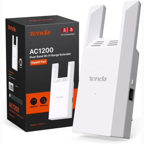 RIPETITORE RANGE EXTENDER TENDA NT-A18 PRO WIRELESS AC1200 DUAL BAND BIANCO DOPPIA ANTENNA CON PORTA ETHERNET GIGABIT
