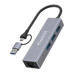 HUB USB CON USB-A + TYPE-C 3 PORT USB 3.2 + 1 PORTA LAN ETHERNET GIGABIT EWENT EW1159 MULTIPRESA USB 3.2
