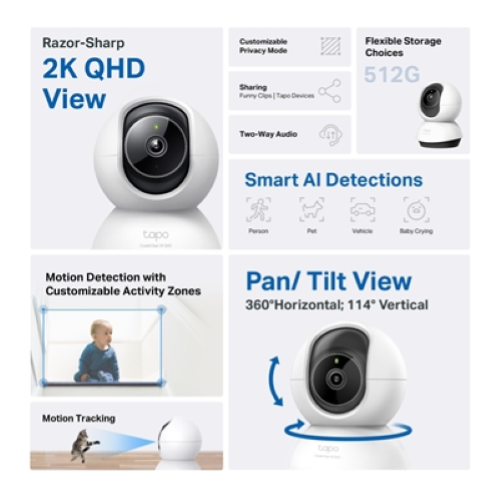 TELECAMERA WIRELESS MOTORIZZATA 360° 2K QHD SUPPORTA MICROSD FINO A 512GB APP TAPO | TP-LINK TC72