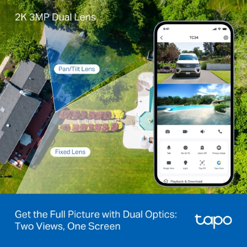 VIDEOCAMERA WIRELESS TP-LINK TC34 DUAL LENS DOPPIA OTTICA PANORAMICA 125° 3MP RIS.2304X1296, 2.4GHZ- INDOOR/OUTDOOR PAN/TILT-ORIZZONTALE 360