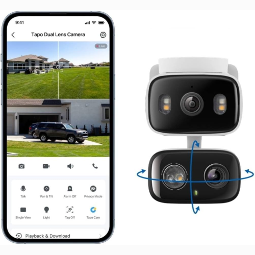 VIDEOCAMERA WIRELESS TP-LINK TC34 DUAL LENS DOPPIA OTTICA PANORAMICA 125° 3MP RIS.2304X1296, 2.4GHZ- INDOOR/OUTDOOR PAN/TILT-ORIZZONTALE 360