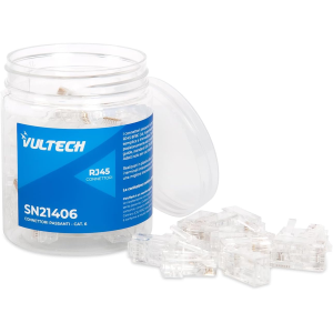 VULTECH SN21406 50 PEZZI CONNETTORI PASSANTI RJ45 CAT.6 UTP, PLUG DI RETE PASS-THROUGH ALTA VELOCITÀ GIGABIT, TERMINALI LAN TRASPARENTI PER CAVO ETHERNET CATEGORIA 6, SISTEMA SEMPLIFICATO ANTI-SPRECO FILI