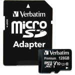 MEMORIA MICROSD VERBATIM SCHEDA DI MEMORIA MICROSDXC PREMIUM CON ADATTATORE I 128 GB I NERA I SCHEDA SD PER VIDEO FULL HD I RESISTENTE ALL’ACQUA E AGLI URTI I SCHEDA SD PER FOTOCAMERA SMARTPHONE TABLET