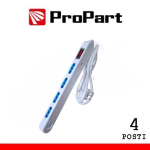MULTIPRESA 4 POSTI BIPASSO SPINA 10A + INTERRUTTORE SALVASPAZIO BIANCO PROPART PEM2201-W