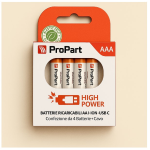 BATTERIA RICARICABILE MINISTILO AAA PROPART CONF. 4PZ 435MHA CON CAVO TYPE-C