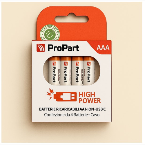 BATTERIA RICARICABILE MINISTILO AAA PROPART CONF. 4PZ 435MHA CON CAVO TYPE-C