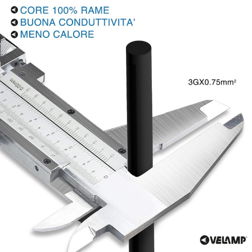 PROLUNGA CAVO ELETTRICO BIPASSO PRESA SPINA ITALIANA 10MT 16A NERO CAVO 3G1MM VELAMP PROLIT16A-10K